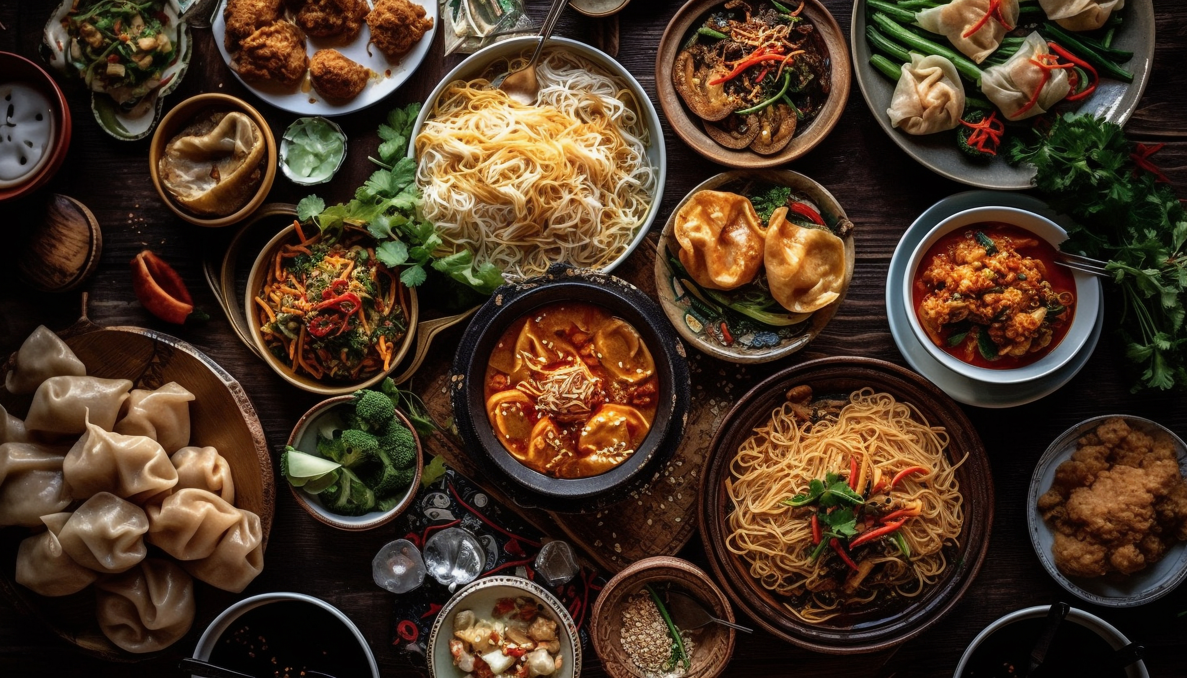 Healthy homemade Chinese meal steamed seafood, pork, and vegetable dim sum generated by AI Cheese Honey